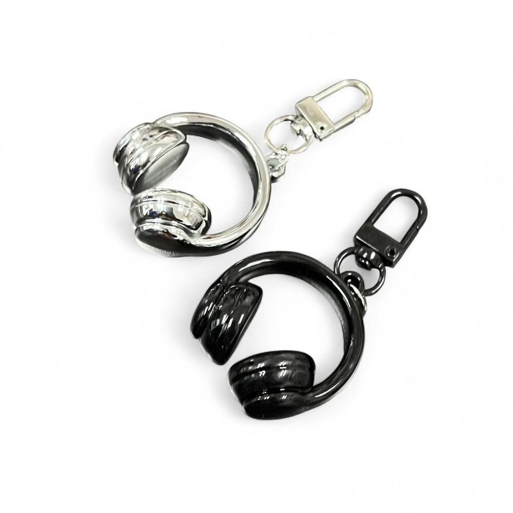 Silver & Black Headphone Keychains 2pc Set